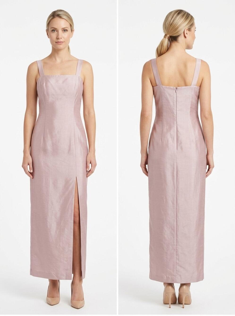 Cachet Pink Square Neck Sheath Maxi Lined Dress Women Size 10
